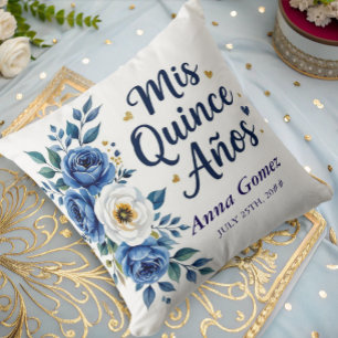 Cojín Decorativo Rosa azul Quinceanera Personalizado Mi Quince Anos