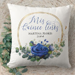 Cojín Decorativo Rosa azul y Personalizado Eucalyptus Mis Quince An<br><div class="desc">Rosa azul y almohada Eucalyptus Quinceanera, con letras de mis quince años en elegante caligrafía. El diseño presenta flores de rosa, hojas de eucalipto y vegetación. La disposición floral se sitúa en un marco de círculo geométrico dorado. Si desea hacer coincidir los productos, por favor, navegue por mi colección o...</div>