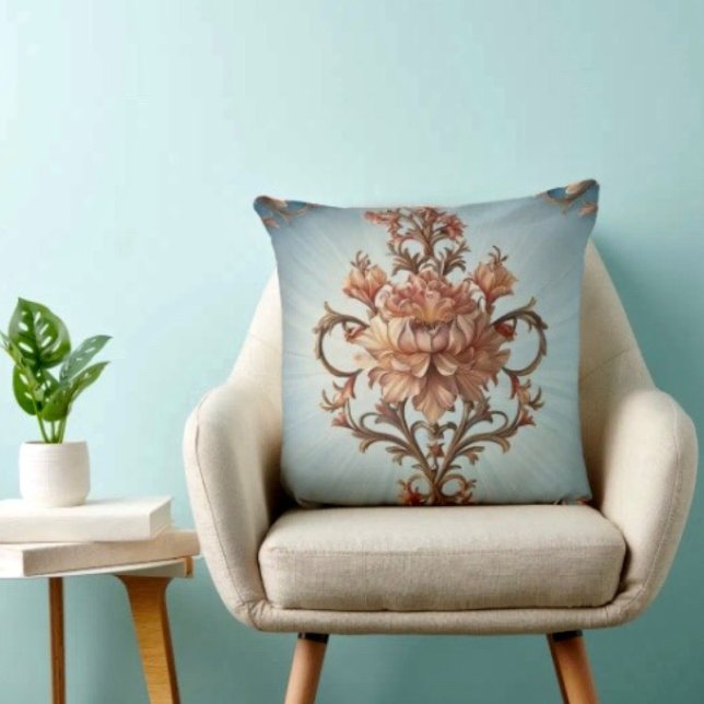 Cojín Decorativo Rosa Barroca  (Baroque Rose Throw Pillow High quality 100% polyester hidden zipper enclosure.)
