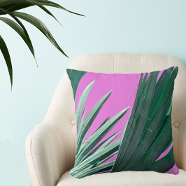 Cojín Decorativo Rosa brillante con frontales de palmeras verdes
