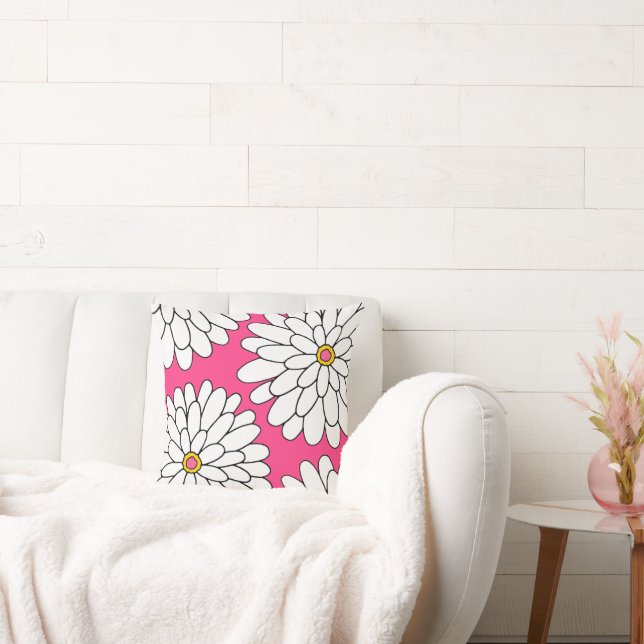 Cojín Decorativo Rosa caliente cuatro manos zinnias dibujadas (Sofá)