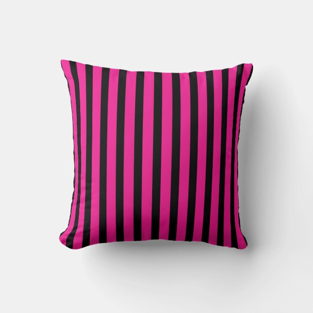 Cojín Decorativo Rosa Caliente Fuchsia Rayada Negra  (Anverso)