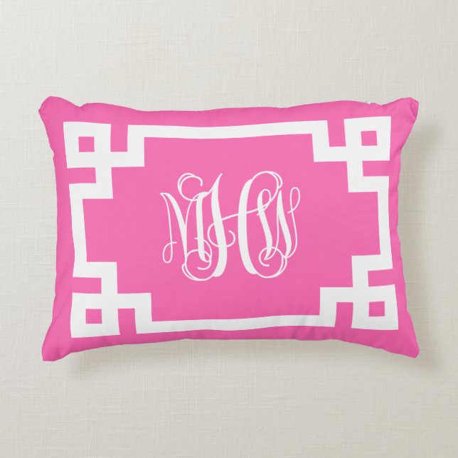 Cojín Decorativo Rosa Caliente Monograma de letra script con parra  (Anverso)