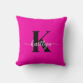 Cojín Decorativo Rosa Caliente Monograma Negro
