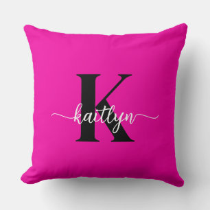 Cojín Decorativo Rosa Caliente Monograma Negro