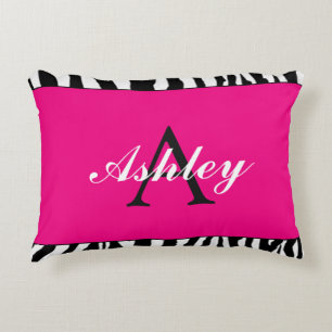 Cojín Decorativo Rosa Caliente Personalizado y Cebra