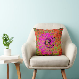 Cojín Decorativo Rosa Caliente Remolino Líquido Abstracto Retro