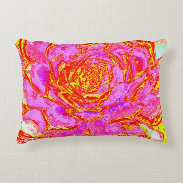 Cojín Decorativo Rosa caliente, rojo y amarillo suculento rosette s (Anverso)