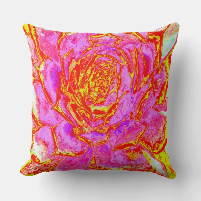 Cojín Decorativo Rosa caliente, rojo y amarillo suculento rosette s (Anverso)