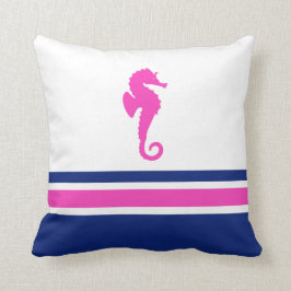 Cojín Decorativo Rosa caliente y náutica de caballo de mar Náutico