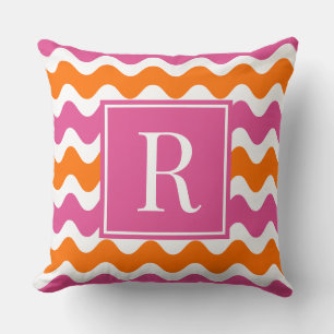 Cojín Decorativo Rosa Caliente y Preppy Ric Rac Naranja Raya Monogr