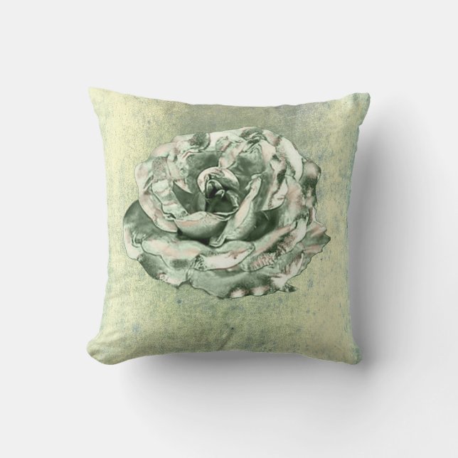 Cojín Decorativo Rosa Casa de campo de grano metálico verde de ment (Anverso)