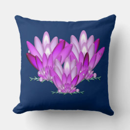 Cojín Decorativo Rosa con flores de Lotus sobre fondo azul marino