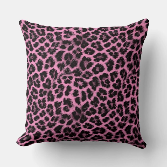 Cojín Decorativo Rosa con patrón de leopardo negro (Anverso)