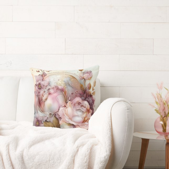 Cojín Decorativo Rosa de acuarela rosa y borgoña ampliado (Sofá)