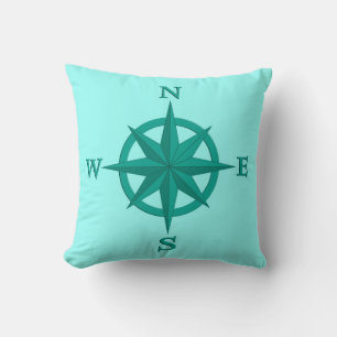 Cojín Decorativo rosa de brújula de 8 puntos, Turquesa y Aqua