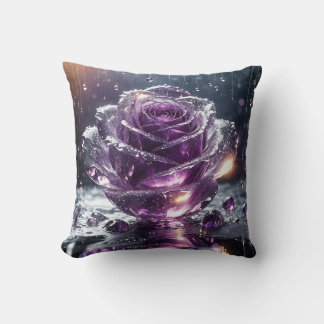 Cojín Decorativo "Rosa de cristal con gotas de lluvia - Arte floral