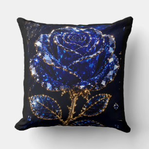 Cojín Decorativo Rosa de Cristal Dorado Azul Real