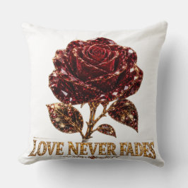 Cojín Decorativo Rosa de Cristal Rubí - El Amor Nunca se Desvanece