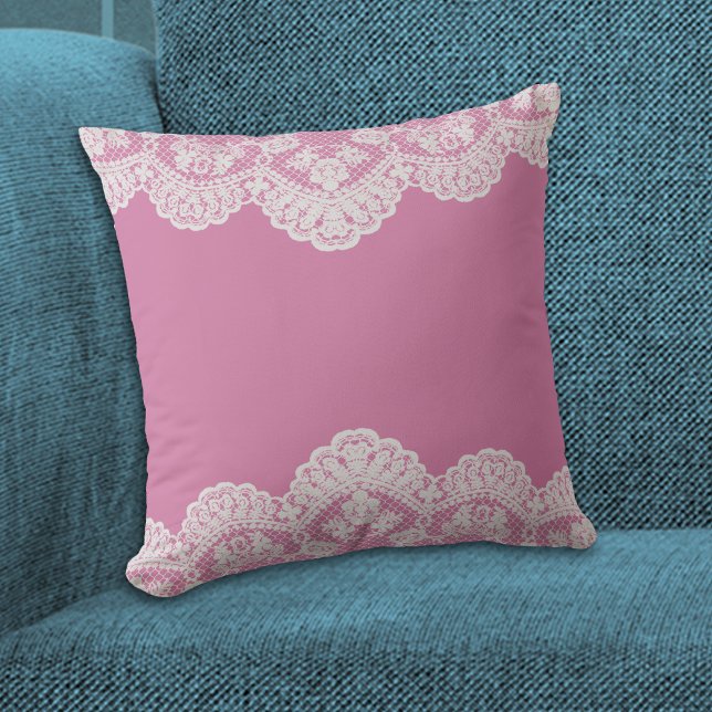 Cojín Decorativo Rosa de encaje blanco rosado (Subido por el creador)