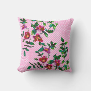 Cojín Decorativo Rosa de época con puntos de polka rosa y blanco