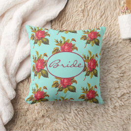 Cojín Decorativo Rosa de época y Boda de novia Aqua Bride Keepsake