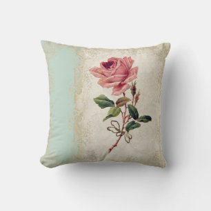 Cojín Decorativo Rosa de estilo barroco de estilo vintage con encaj