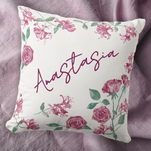 Cojín Decorativo Rosa de Madreselva de Cumpleaños en Junio Personal