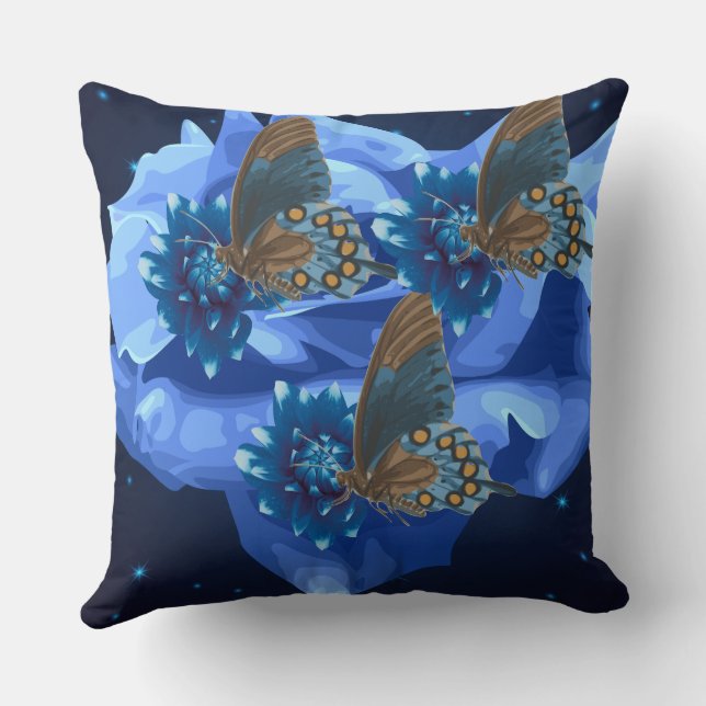 Cojín Decorativo Rosa de mariposa azul Pillow (Reverso )