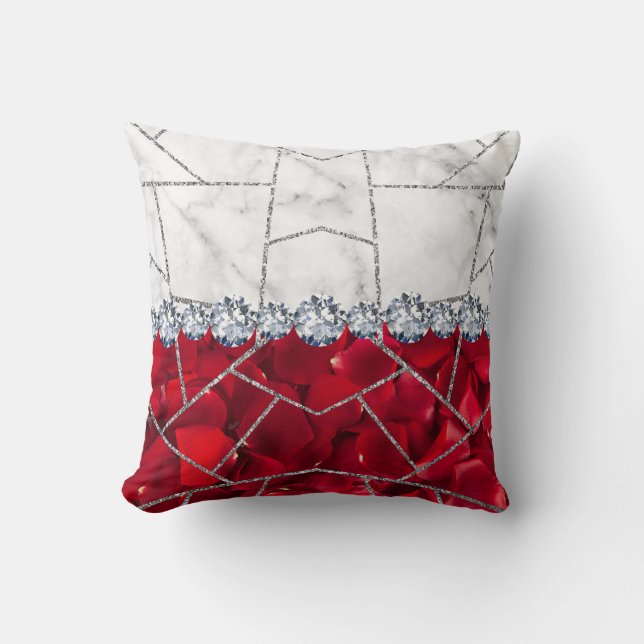 Cojín Decorativo Rosa de mármol blanco Purpurina negro (Anverso)