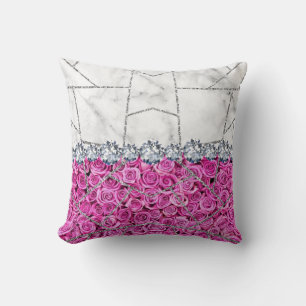Cojín Decorativo Rosa de Mármol Plateado Blanco Brillo Negro Almoha