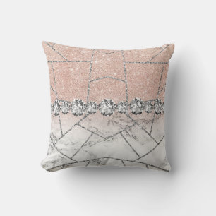 Cojín Decorativo Rosa de Mármol Plateado Blanco Brillo Negro Almoha