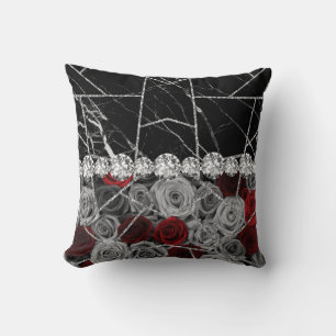 Cojín Decorativo Rosa de Mármol Plateado Blanco Brillo Negro Almoha