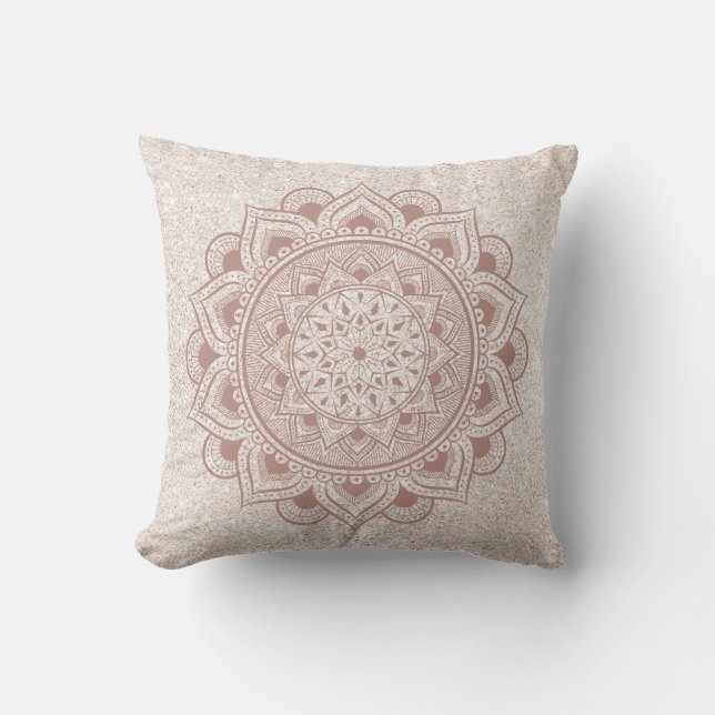 Cojín Decorativo Rosa de Moda Om Mandala Purpurina de yoga moderno  (Anverso)