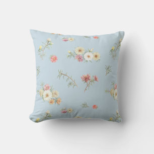 Cojín Decorativo Rosa de Musgo Azul Suave Aquarela Floral