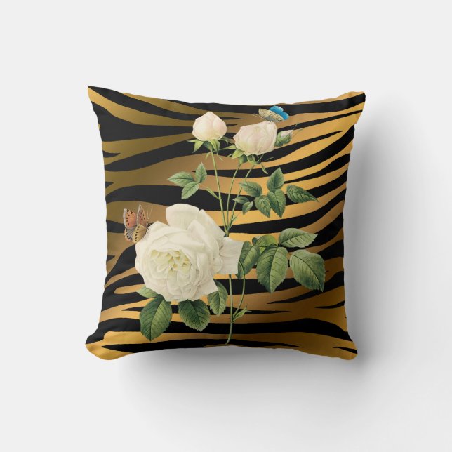 Cojín Decorativo Rosa de oro negro moderno de lujo Tigar (Anverso)