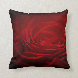 Cojín Decorativo Rosa De Sangre Roja Profunda En Negro