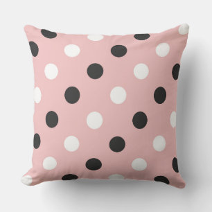 Cojín Decorativo rosa de té (rojo), puntos grises y blancos
