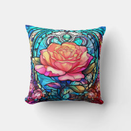 Cojín Decorativo Rosa de vidrio manchado