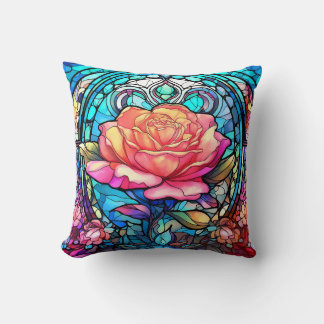 Cojín Decorativo Rosa de vidrio manchado