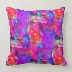 Cojín Decorativo Rosa del arte, azul, fondo rojo de la textura
