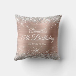 Cojín Decorativo Rosa Dorado Con Purpurina Plateada Cumpleaños 15