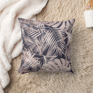 Cojín Decorativo Rosa Dorado Falso Foil Follaje Tropical
