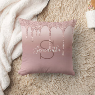 Cojín Decorativo Rosa Dorado Purpurina Goteo Rubor Rosa Tendencia