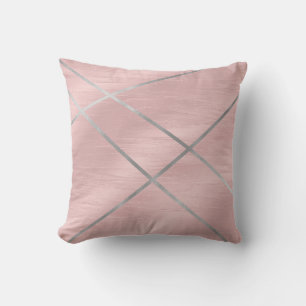 Cojín Decorativo Rosa Dorado Rosa Sonrojado y Líneas Plateadas
