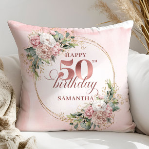 Cojín Decorativo Rosa Dorado Rubor Floral Verdor 50 Cumpleaños