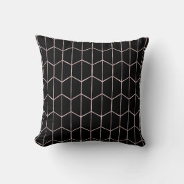 Cojín Decorativo Rosa Dorado y Negro Chic Hexágono Geométrico Glam