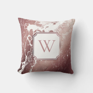 Cojín Decorativo Rosa dorado y patrón de mármol blanco con monogram