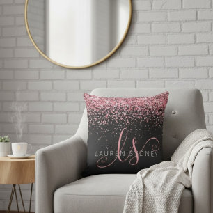 Cojín Decorativo Rosa Dorado y Rosa Claro Glitter Glam Monograma No