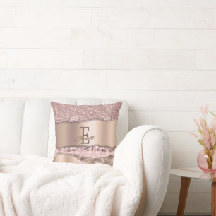 Cojín Decorativo Rosa Dourado Tendência Diamantes Brillo Monograma